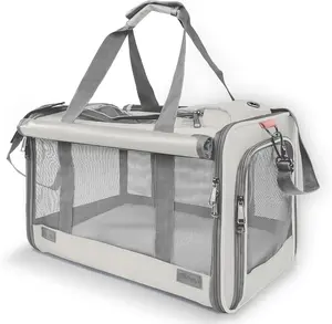18.1in Large Cat Carrier for Big Cats, Gray Pet Travel Carrier with Mesh Ventilation, Privacy Curtains, Lockable Zipper & Safety Tether