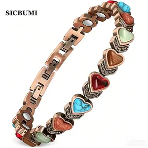 Sicbumi Copper Bracelet for Women, Pure Copper Magnetic Bracelets, Natural Unique Gemstone & Turquoise & Stones, Gifts for Women Trendy Stack Bangle Trendy Jewellery Accessories, Mother's Day Gift