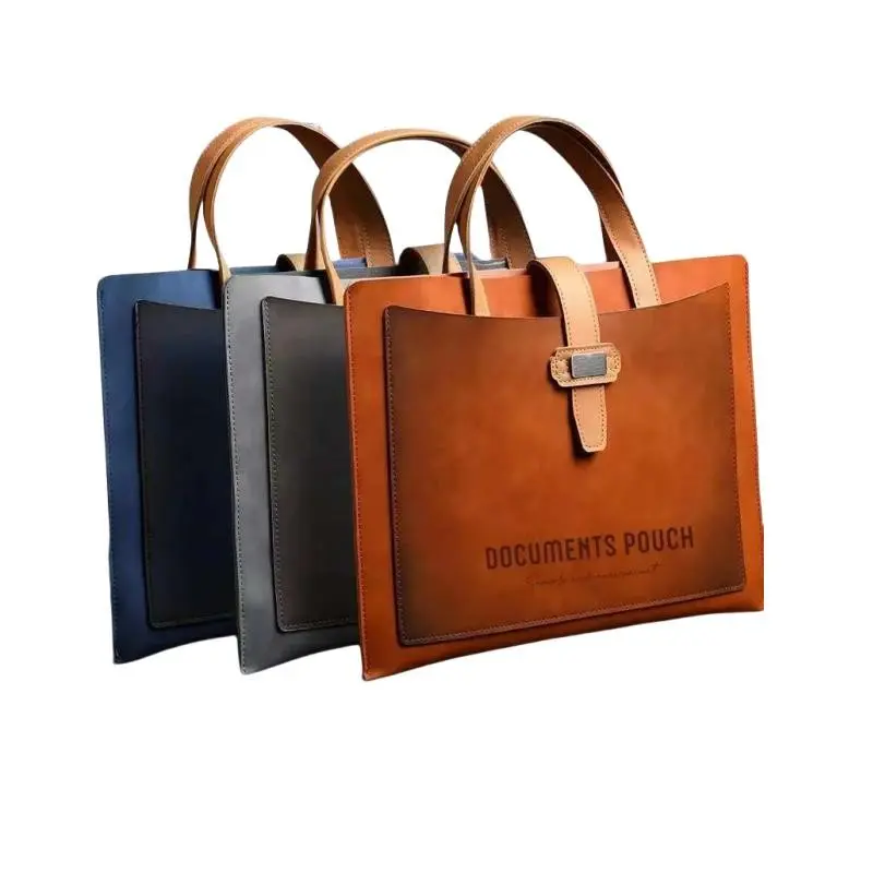 A4 PU Leather Filing Folder with Handle, Large Capacity Document Storage Bag, File Storage Bag, Stylish Business Organizer for Office Use, Durable Design