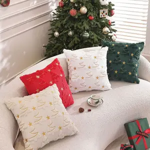 Christmas tree pillowcase, Christmas five-pointed star embroidered sofa cushion cover, home decorative pillowcase, printed pillowcase