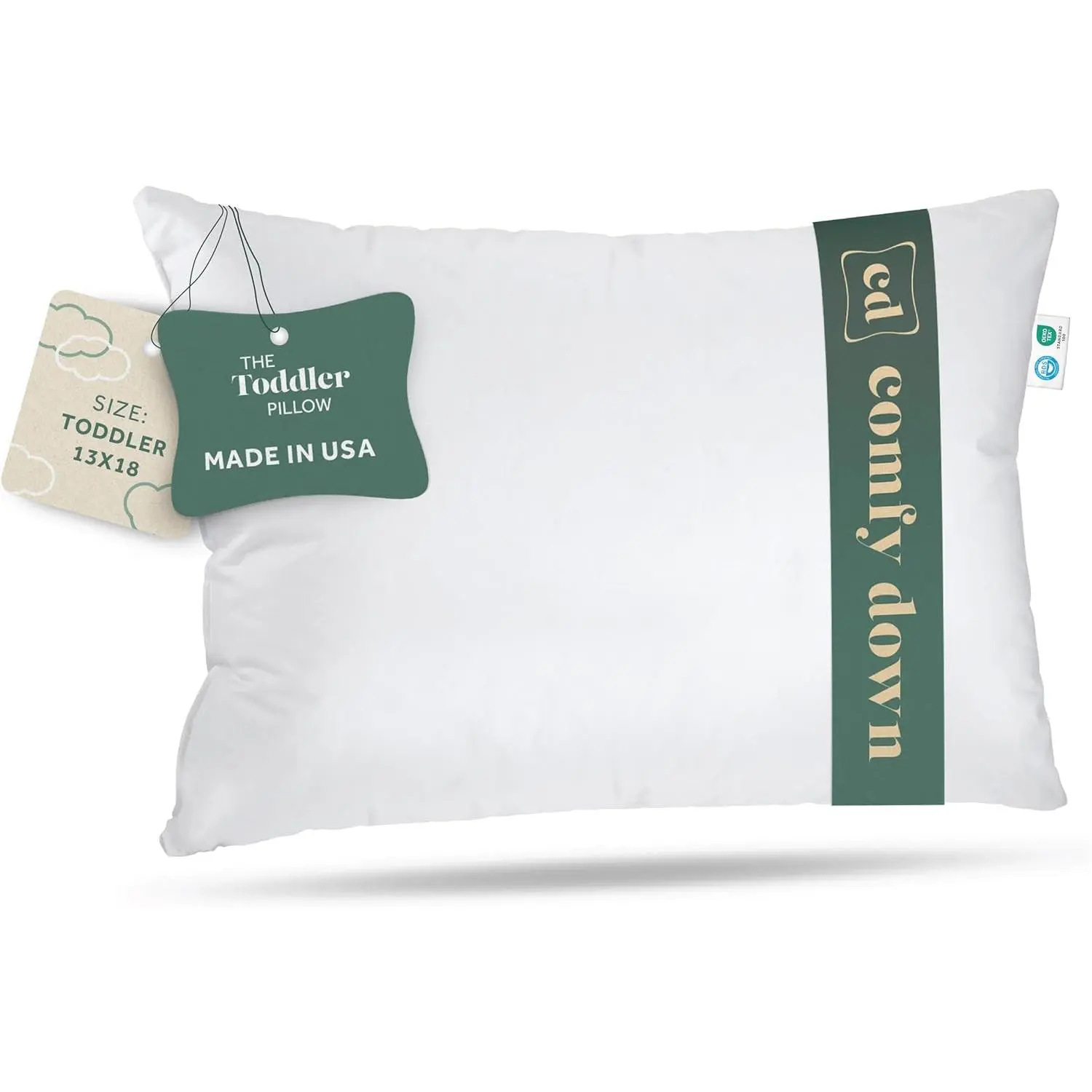 Toddler Pillow, 800 Fill Power Goose Down Fill, 300 Thread Count 100% Cotton Cover - Made in USA 18 Months to 6 Years