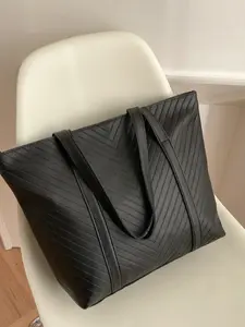 Large Capacity V-Texture Leather Tote Bag for Women, Lightweight Soft Leather Shoulder Bag, Commuter Laptop Mommy Bag, Casual Crossbody Backpack