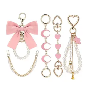 5-Pack Pearl Bow Bag Accessories Charms, Bag Chain Purse Extender Keychain Set