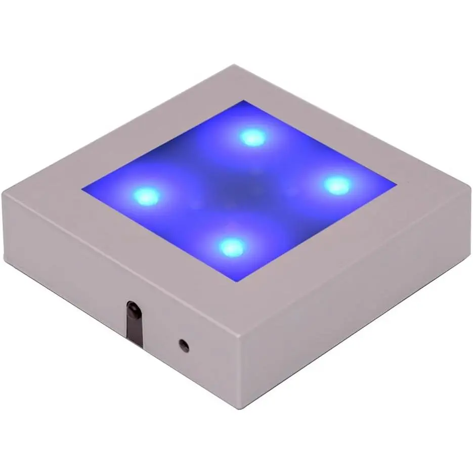 Square LED Light Base, 3.15x3.15x0.8 Inches Flat Top Display Stand with 7 Color Lighting Modes, Batteries-Powered, Press-the-Button Control for Glass Art, Party Decor