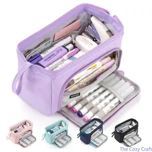 Pastel Double Zipper Pencil Case, Large Capacity Dual Compartment Pen Pouch, Cute Aesthetic Stationery Organizer Bag for School Students, Durable Pencil Case for Study & Everyday Use