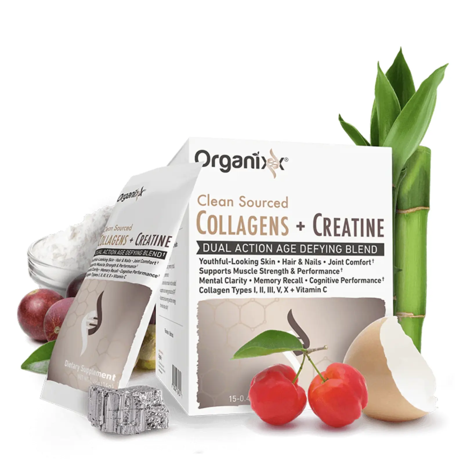 Organixx Clean Sourced Collagens + Creatine Dietary Protein Supplement, Collagen Peptides with Amino Acids for Fitness Support, Healthy Skin Care & Selfcare Joint Strength, Clean Formula