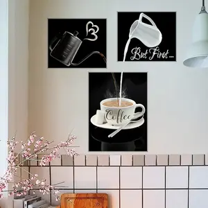 A (30*90CM) creative interactive triptych coffee wall sticker decoration for pantry, milk tea shop decoration, self-adhesive and removable wall sticker Decorative Wall Sticker Home Decor (ATW4020-ZC)