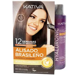 Kativa Brazilian Straightening Perm Kit + Shampoo | 12 Weeks Smooth Hair | Hyaluronic Acid