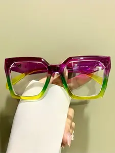 Square Frame Multicolor Eyeglasses, Trendy Fashion Retro Style Glasses for Men & Women, Casual Daily Wear