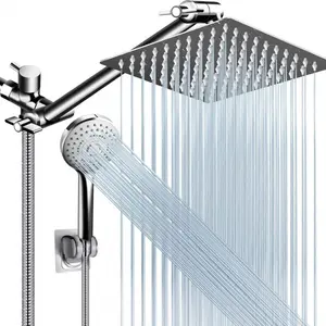 Rain Shower Head Set, 1 Count High Pressure Shower Head with Adjustable Extension Arm & Handheld Shower & Accessories, Bathroom Shower System for Home Hotel Salon, Handheld Showerhead Set