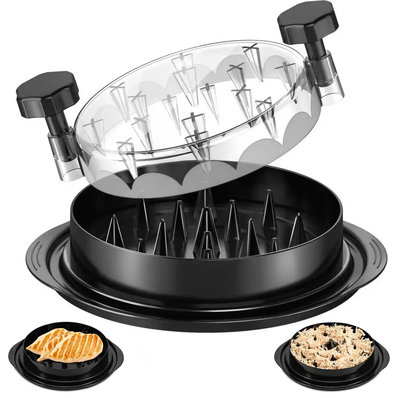 summerwins Chicken Shredder Tool - Twist-Operated Visible Chicken Breast Grinder, Food Prep Tool for Ground Food, Meat & Vegetables, Elegant Black Kitchen Slicer Utensil, Countertop Cooking Accessory