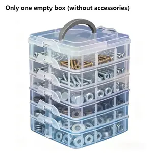 A 6-layer, 36-compartment transparent storage box with a lid and handle, featuring a snap closure. Suitable for organizing screws, nuts, and bolts. Only one empty box (without accessories) Toolbox Storage Box