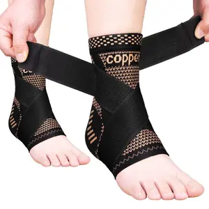 2-Pack Copper Ankle Brace, Copper Infused Support for Men & Women, Ankle Compression Sleeves for Plantar Fasciitis, Sprained Ankle, Pain Relief, Adjustable Ankle Sleeve