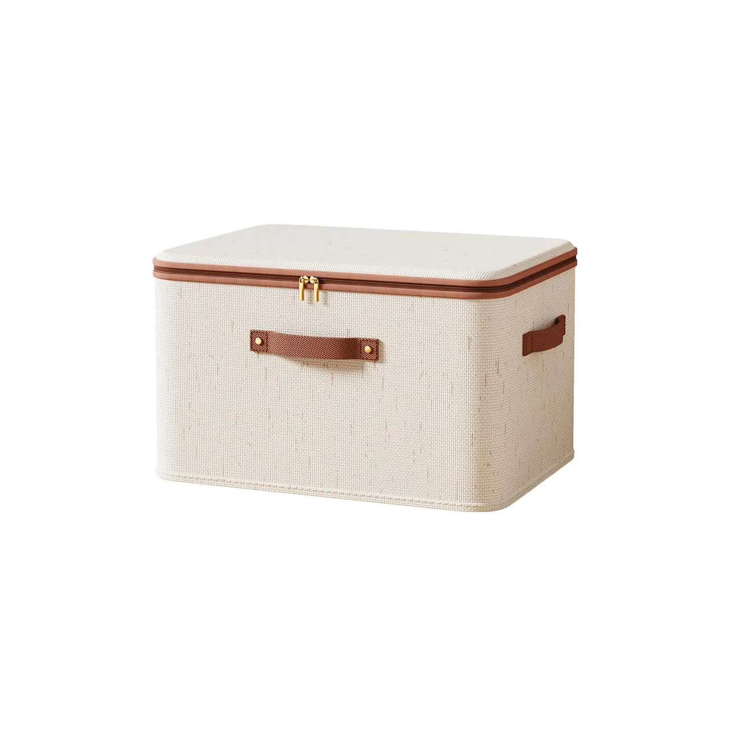 Cotton Linen Foldable Washable Storage Bins with Zipper Lid, Handles, Breathable Fabric, 8-42L Beige Organizer Containers for Wardrobe, Closet, Travel (Luggage & Travel Bags Set)