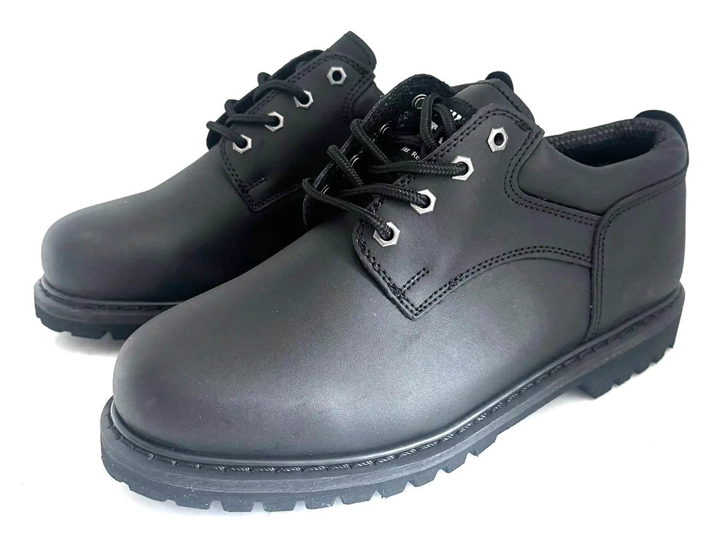 Men's Work Boots 4" Black Leather Oxford Slip and Oil-Resistant Shoes