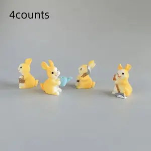 Creative Resin Rabbit Miniature Figurines Set of 4, Aramain Country Style, Perfect for Handmade Crafts, Micro Landscapes, Potted Plant Decor, Resin Animal Sculptures