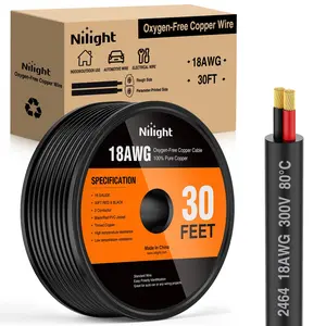 Nilight 30FT 18AWG Oxygen-Free Copper Wire Red Black Electrical Wire Stranded PVC Cord 2 Conductor Parallel 300V DC Flexible Extension Cords for LED Strips Lamps Lighting