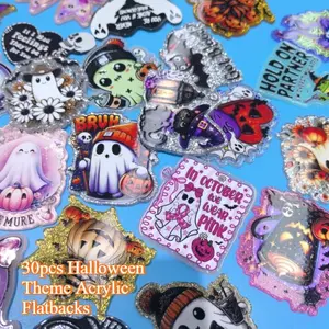 30pcs Random Halloween Theme Acrylic Flatbacks for DIY Craft Suitable for Badge Reels Keychain Pendants Diy Accessories