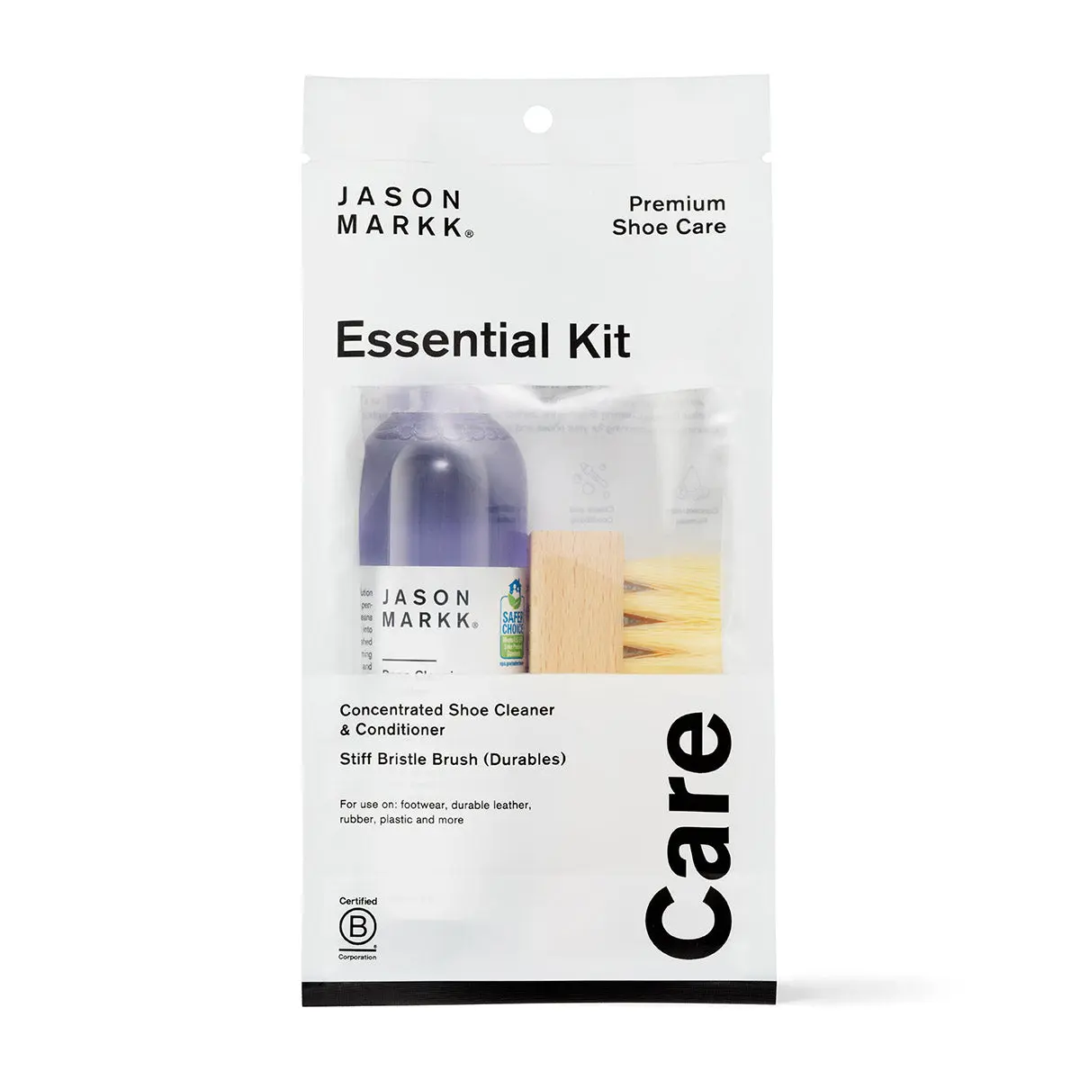 Jason Markk Essential Leather Cleaning Kit - Premium Shoe Care Kit with Premium Cleaning Solution for Shoe Maintenance, Footwear, Footwear Cleaner, Naturally Derived, Stiff Bristles, Multi-Materials, 4 Oz., All-Around Cleaning, Safe On All Colors