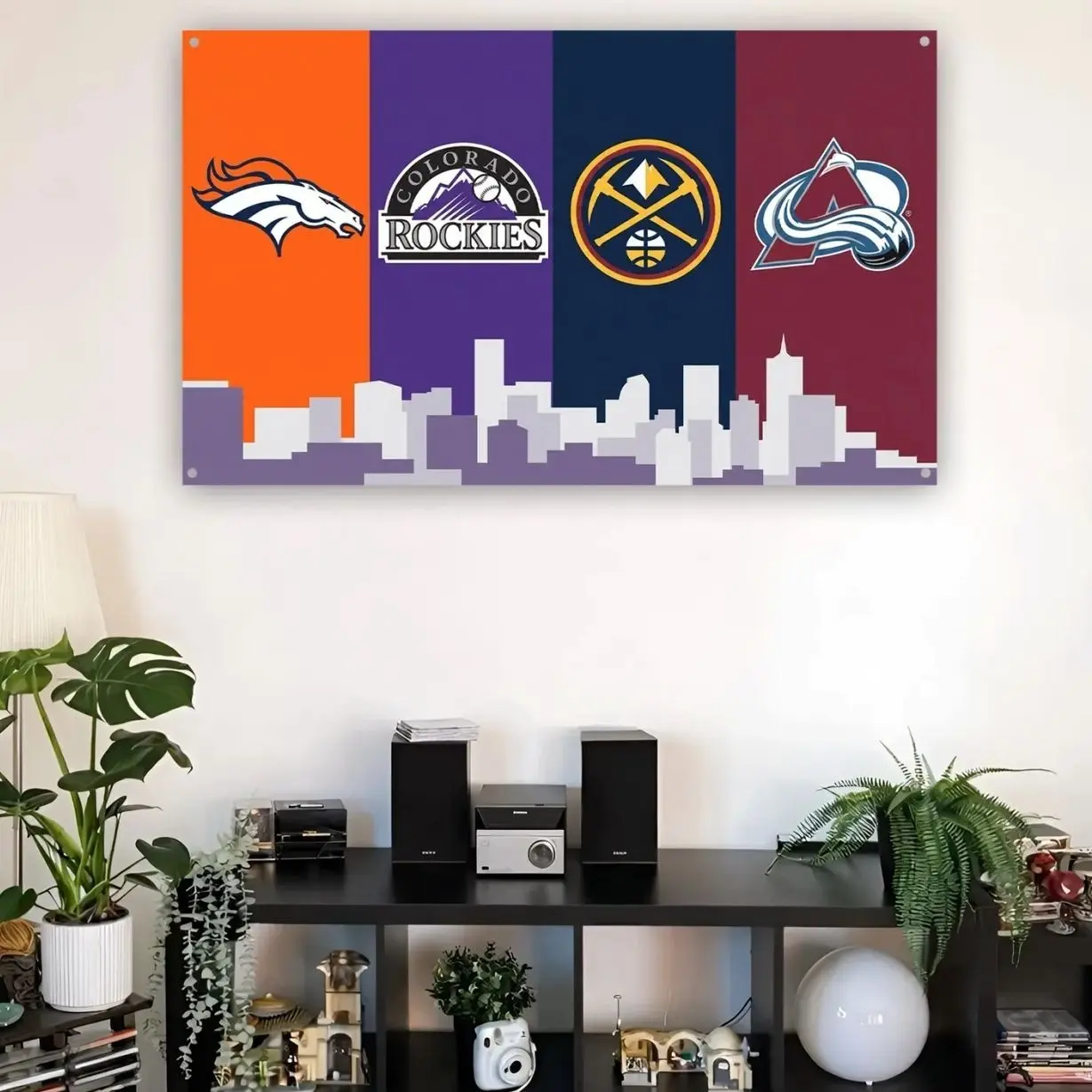 Denver Colorado Sports Flag Broncos Rockies Nuggets Avalanche Flag, Denver Teams Banner, Frat Room Mancave Decor