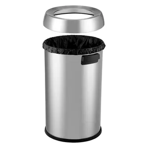 GARVEE 65L/17 Gal Heavy Duty Open Top Trash Can - Commercial Grade Brushed Stainless Steel Waste Bin for Outdoor and Indoor Use - Ideal for Kitchens, Homes, and Family Spaces.