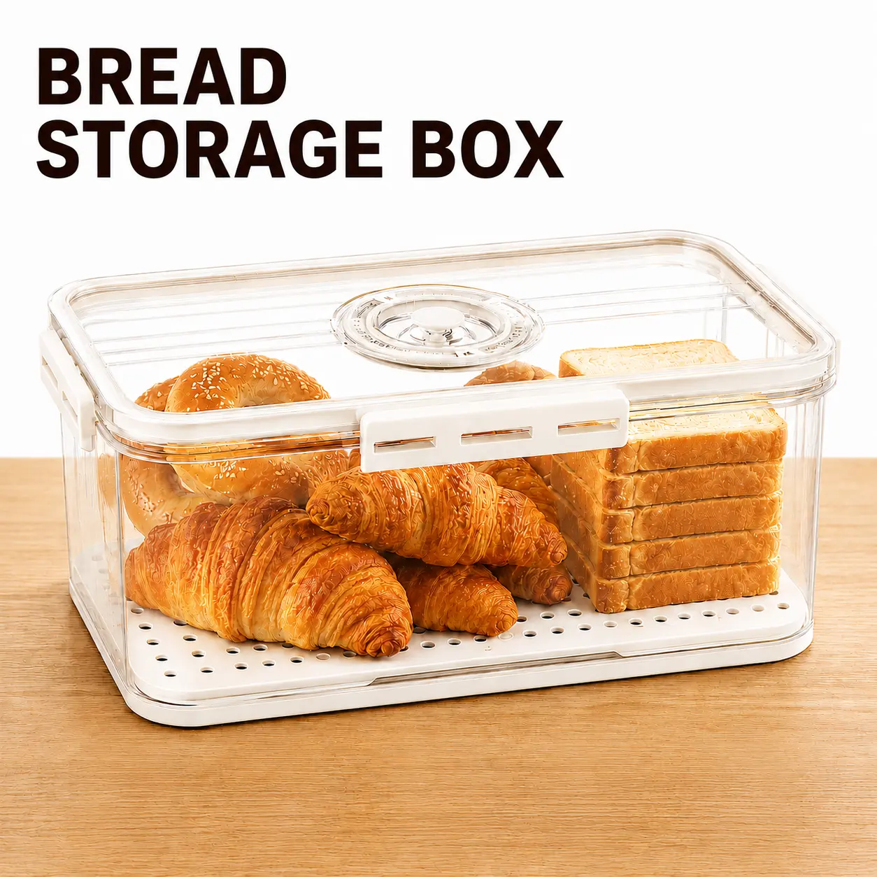 Arthink Bread Box for Kitchen Counter Airtight Bread Storage Containers with Date Dial and Removable Drain Trays for Bread Bagels Pastries Pantry and Refrigerator