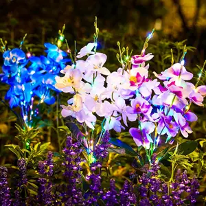 SummerVibes  KOOPER Solar Lights Outdoor Garden, 3PCS Upgraded Phalaenopsis Solar Flower Lights Outdoor with 180 LEDs, Multi-Color Grave Decorations for Cemetery, Outdoor Solar Lights for Yard, Gifts for Women
