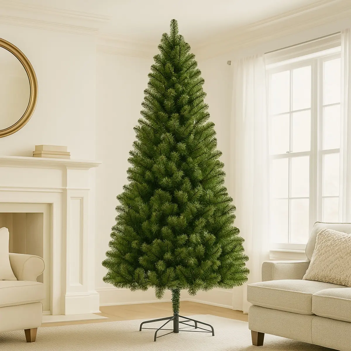 [Bellemave]7FT Unlit Artificial Christmas Tree with 775 Tips, Full PVC Branches, Classic Green Holiday Tree with Sturdy Metal Stand for Indoor Home Decoration