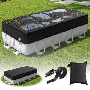 Upgraded Rectangular Pool Cover, Sunshade Cover, Waterproof Solar Cover, Fits Above-Ground Rectangular Pools, Heavy-Duty Mechanical Latch, Windproof & Storm-Resistant