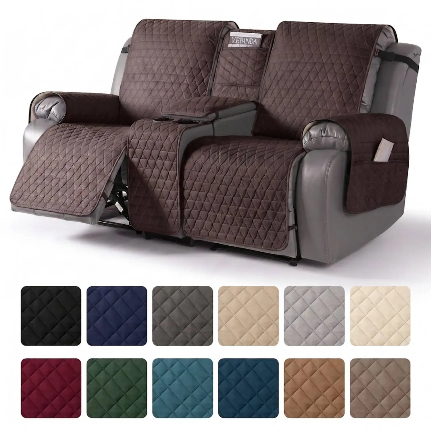 TAOCOCO Split-Seat Recliner Loveseat Cover with Console & Headrest, 100% Waterproof Anti-Slip Silicone Backing Slipcover with Inner Membrane, Machine Washable 2-Seat Household Furniture Guard