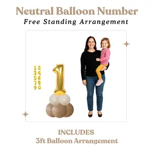 Neutral Balloon Number Free Standing Arrangement 3ft Tower with Gold Mylar & Latex Balloons for Birthdays and Other Celebrations Customizable 0-9 Party Decor Portable Photo Prop
