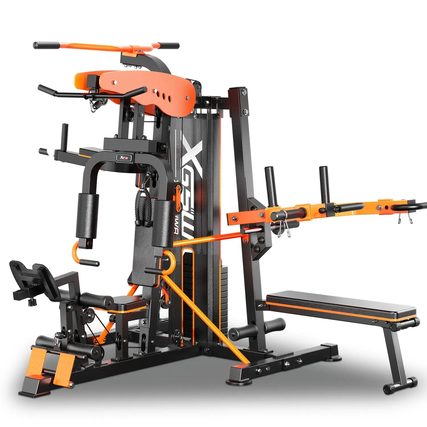 XGSW Multi-Function Home Gym Workout Station, Featuring A Pulley System, Arm Trainer, And Leg Trainer for Full-Body Workouts.