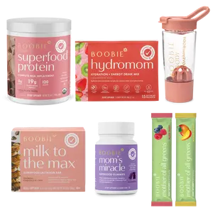 Boobie* Superfoods Motherload Bundle - Boobie Body Protein, Hydromom Electrolytes, Superfood Gummies, Lactation Bars, Mother of All Greens & Blender Bottle