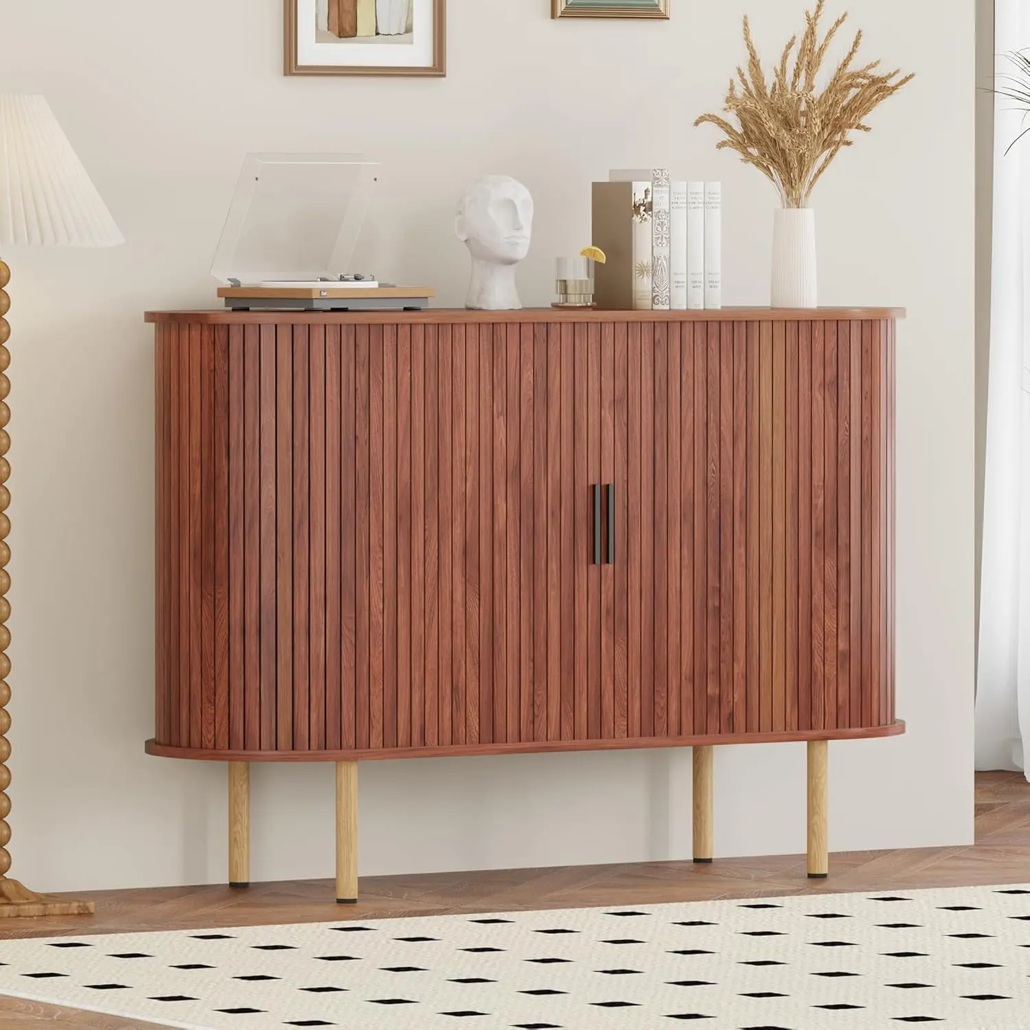47 in Mid Century Modern Sideboard Buffet Cabinet with Sliding Doors Adjustable Shelves Accent Storage Cabinet