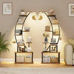 Set of 2 Illuminated Shelving Units, 9-Tier Curved Metal Display Stands, 64" Tall, Ideal for Indoor Plants and Home Décor in Living Room or Patio summerwins