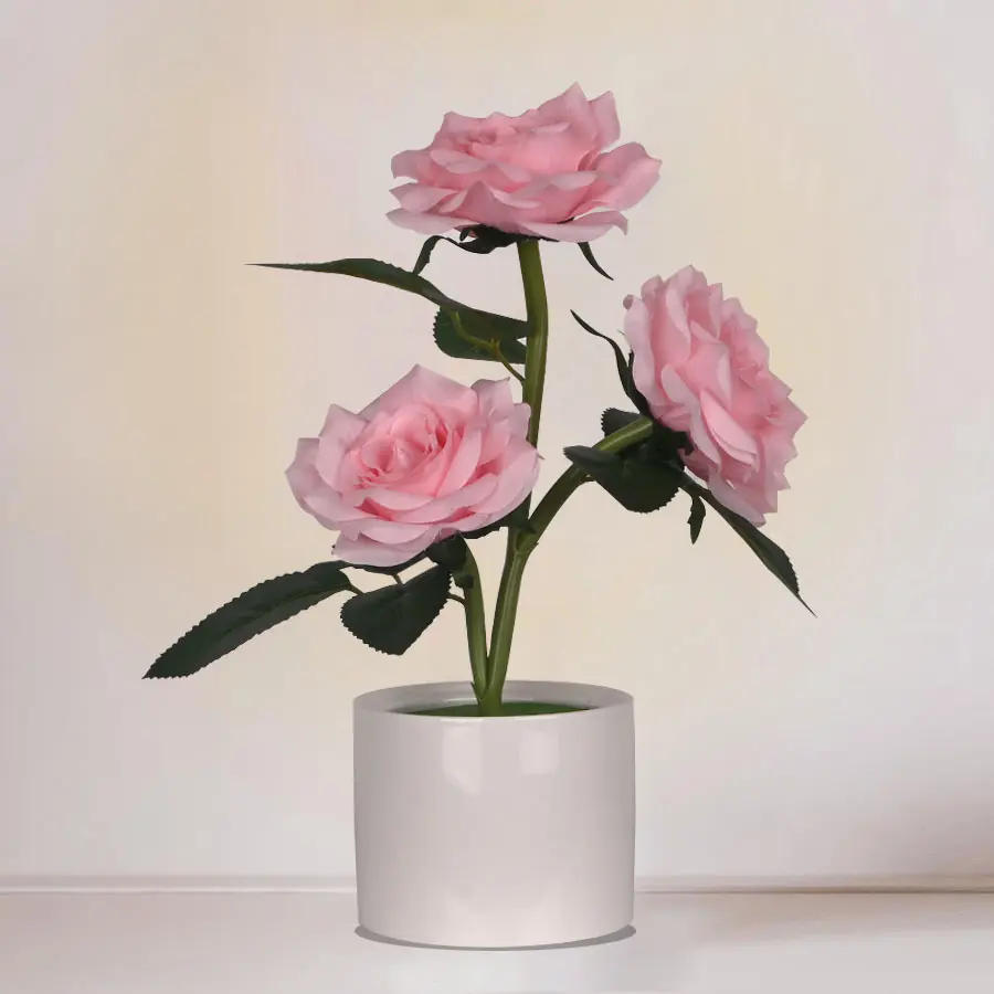 Artificial Flower Bonsai Decoration Advanced Sense Small Night Lamp Living Room Desktop Decorative Table Lamp Rose Flower Pot Lamp stylish lighting bedroom