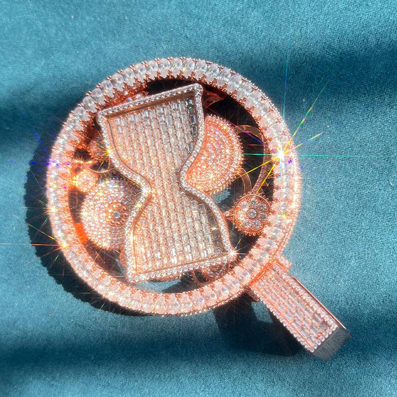 Customized rose gold hourglass jewelry VVS rotatable and maneuverable hip-hop hourglass ice personalized customized full diamond pendant, hip-hop street culture jewelry