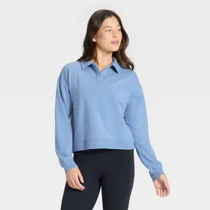 Women's Modal French Terry Polo Sweatshirt - All In Motion Slate Blue XXL