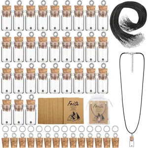 Mustard Seed Faith Necklace Christian Gifts for Woman DIY 0.5ml Mini Glass Jars Craft Necklace with Christian Faith Cards Bulk Favors, Without Mustard Seed(Classic,50 Pack)