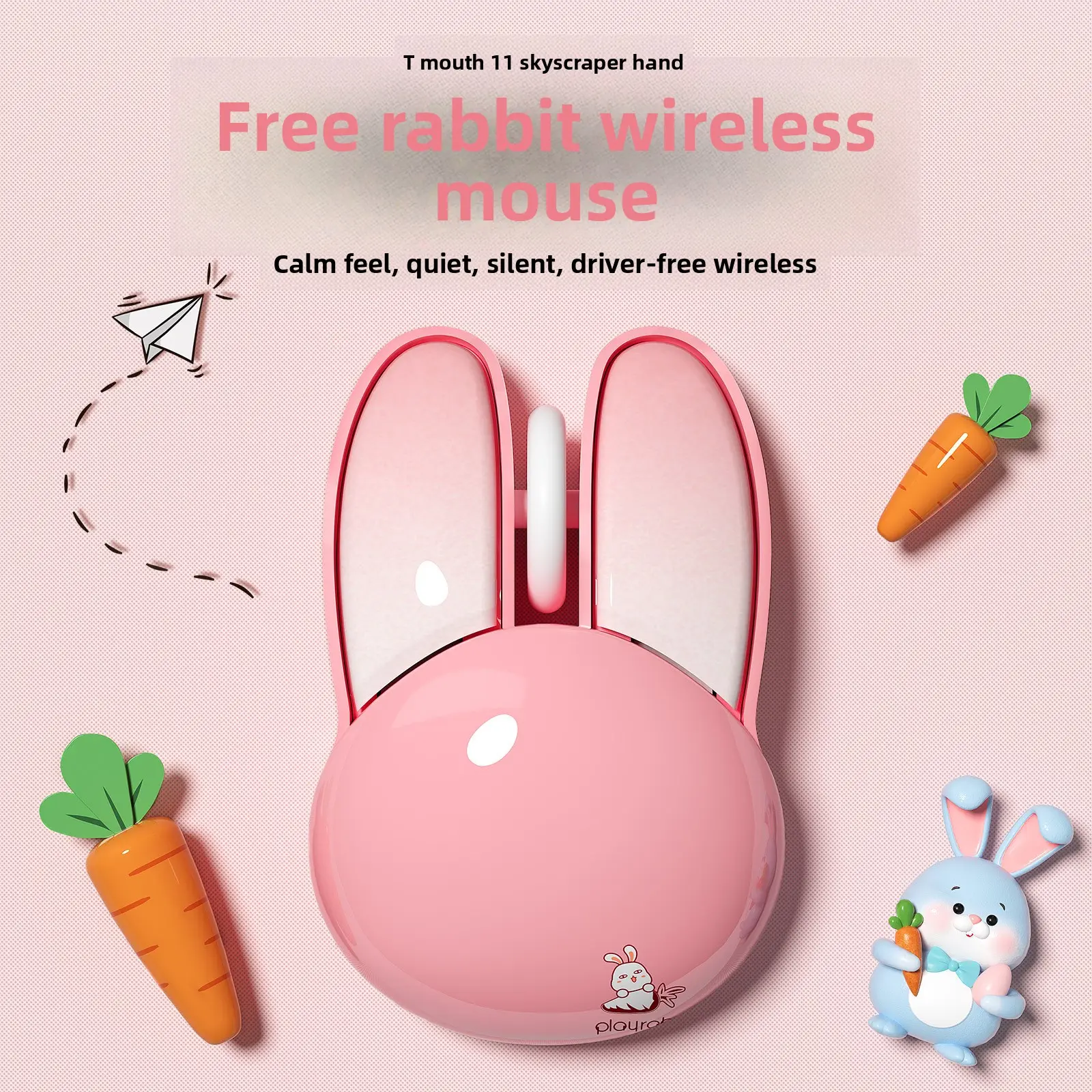M6 Wireless Mouse for Girls, Cute Rabbit Design, Suitable for Office and Laptop Use