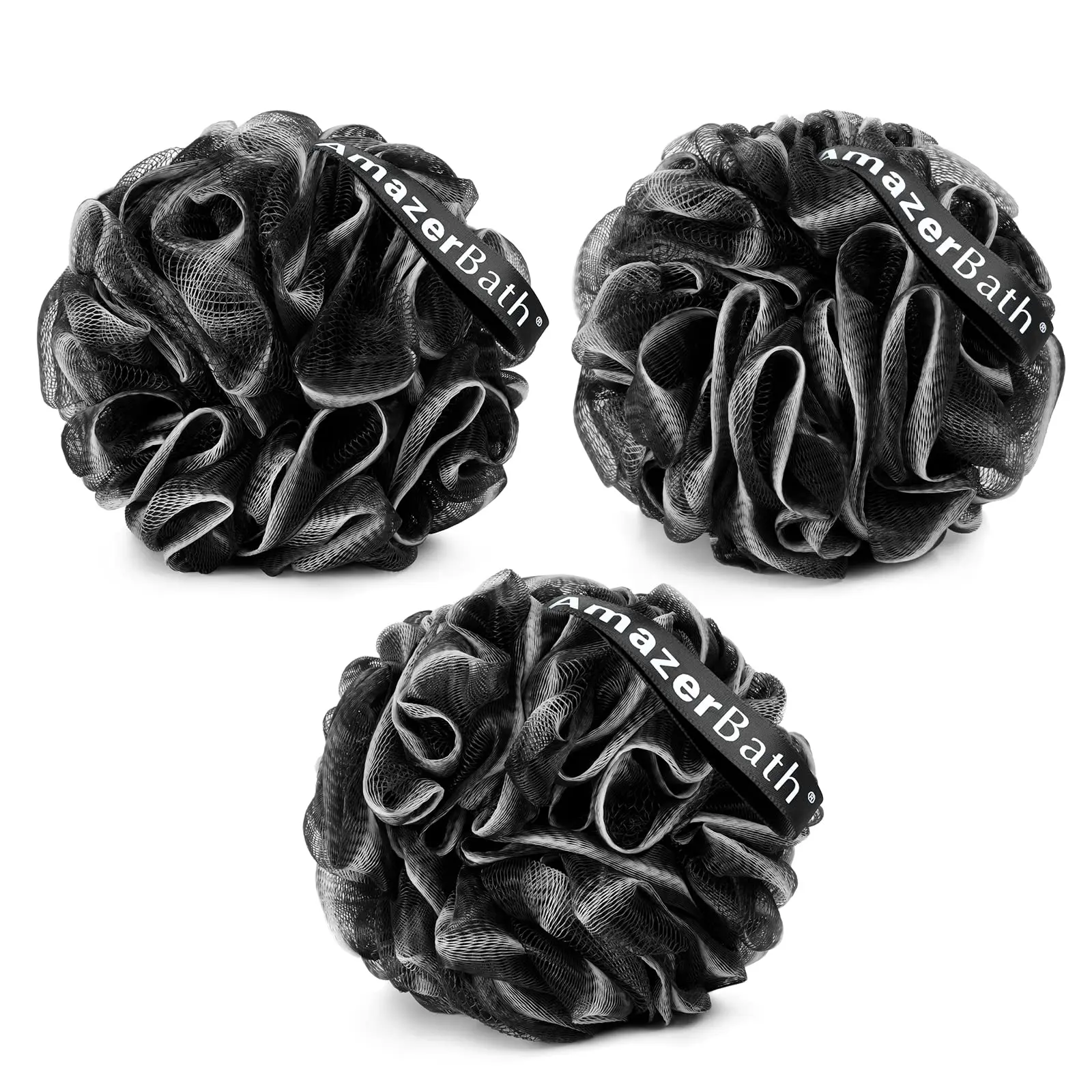 AmazerBath Loofah Sponge, Shower Loofah for Men and Women - Body Scrubber Loofa Set of 3 Classic, Hangable Fluffy Bath Sponge 60g/counts sponge baby