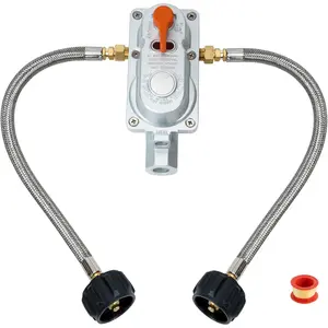2-Stage Auto Changeover RV  Regulator, Dual  Tank Connection Kit with 2 count 12-Inch Stainless Steel Braided Hoses for RVs, ,