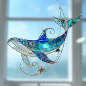 Ocean Whale Acrylic Suncatcher, Dolphin Ornament, Beach and Sea Life Home Decor