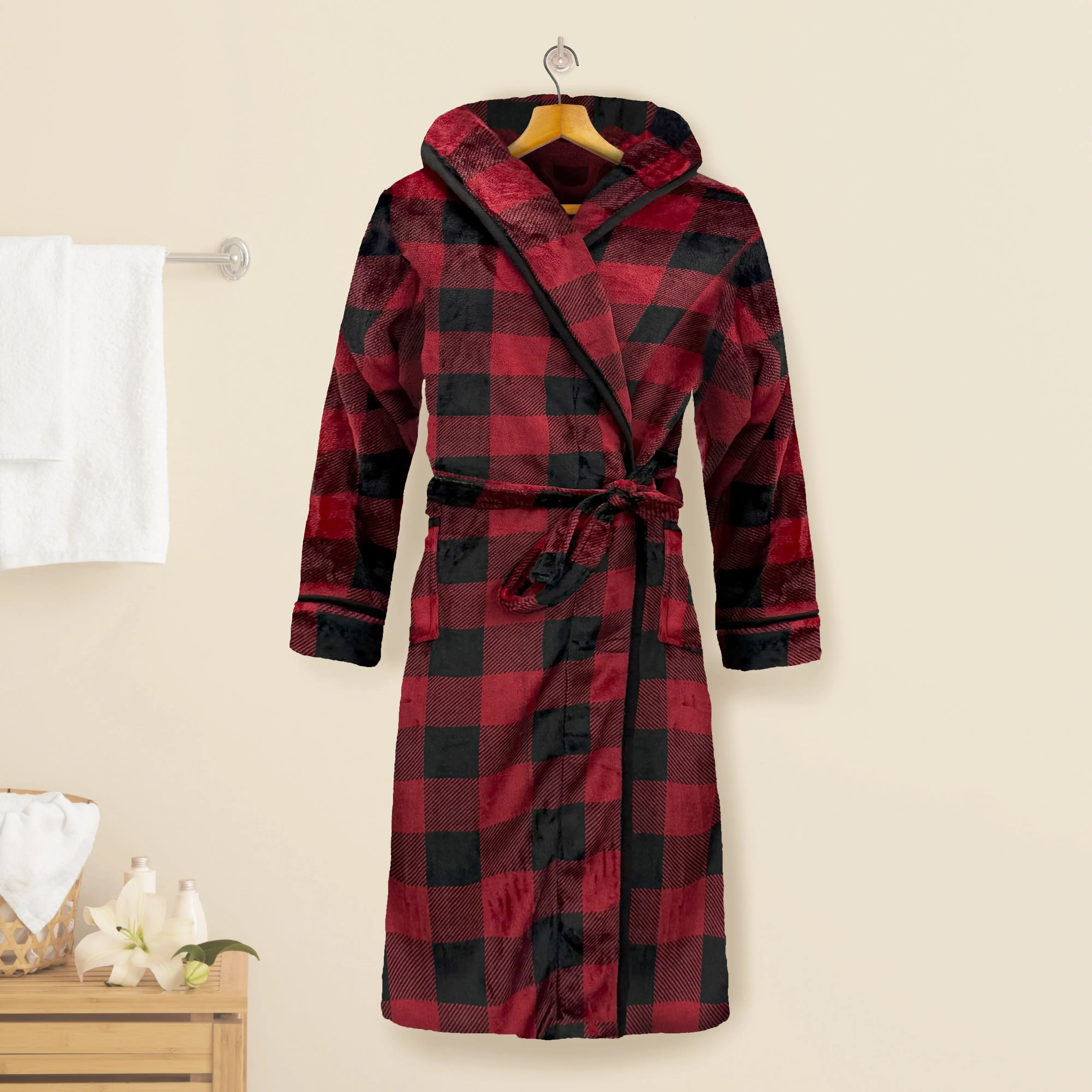Elegant Comfort Ultra Soft Women’s Hooded Velvet Fleece Long Bathrobe - Soft Flannel Fleece, Belted Waist, Adjustable Fit, Cozy Everyday – Premium Quality Soft Comfort for Everyday Home Living