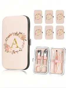 7-Piece Flower Design Nail Clipper Set, Portable Storage Box, Large Capacity Nail Care Kit, Stainless Steel Tools, Sharp Clippers