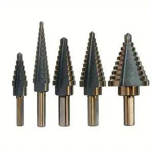 Step Drill Bit Set, Titanium-coated Step Drill Bit Set with Storage Box, Precision Cutting for Metal & More, Includes, Tool Accessories, Heavy Duty, Hardware, Shank Step Bits