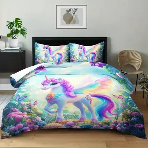 Animal Theme Down Comforter Set, Zipper Closure, Soft & Cozy Bedding, Perfect for Kids' Room, Easy Care, 3D Design, Flower Printed Bedding, Soft Warm Bedding