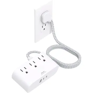 Flat Plug Power Strip 6 Ft,  Ultra Thin Flat Extension Cord, 3 Outlets 3 USB Ports(2 USB C) Multi Plug Outlet Extender with No Surge Protector for Cruise Ship, Travel, Dorm Room Essentials