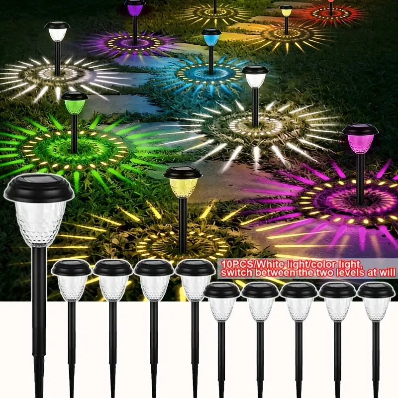 10 Solar Pathway color-changing Lights White/Warm/Color Modes Starry Projection Landscape Lights IP65 Waterproof Ground Stake Lights for Yard garden , Lawn, and Patio Decoration home decor decorative lamp