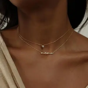 Mama Choker Necklace - Tiny Dainty Chain Mom Initial Letter Pendant - Perfect Daily Wear Jewelry Gift for Mother's Day & Birthdays